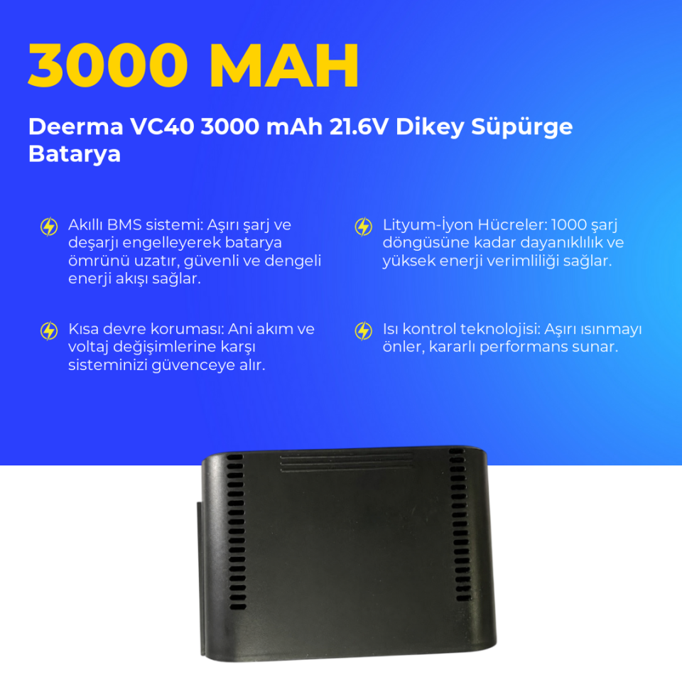 Deerma VC40 3000 mAh 21.6V Dikey Süpürge Batarya
