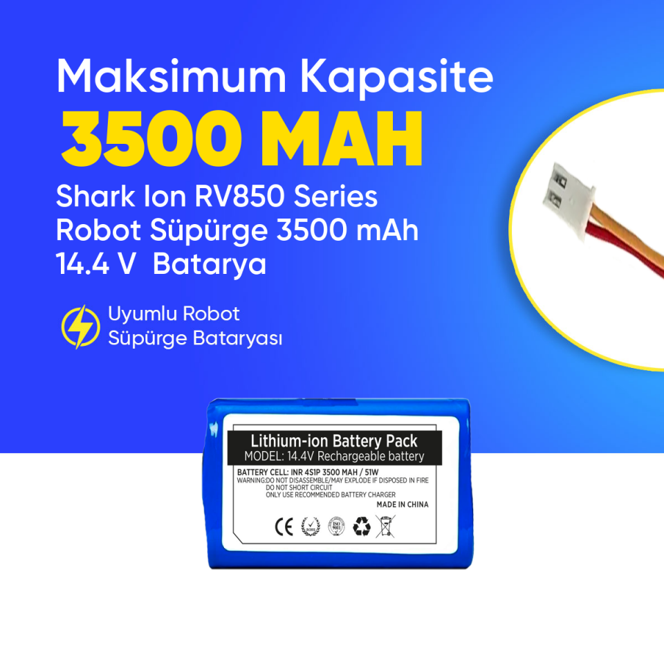 Shark Ion RV850 Series Robot Süpürge 3500 mAh 14.4 V  Batarya – Orjinal Uyumlu Uzun Ömürlü, Yüksek Performans Pil