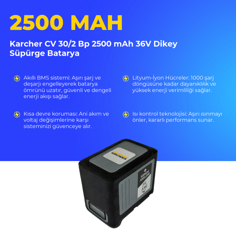 Karcher CV 30/2 Bp 2500 mAh 36V Dikey Süpürge Batarya