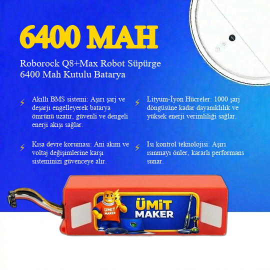 Roborock Q8+Max Robot Süpürge 6400 Mah Kutulu Batarya