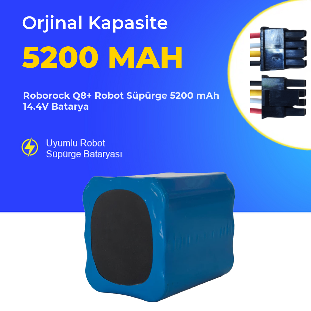 Roborock Q8+ Robot Süpürge 5200 mAh 14.4V Batarya