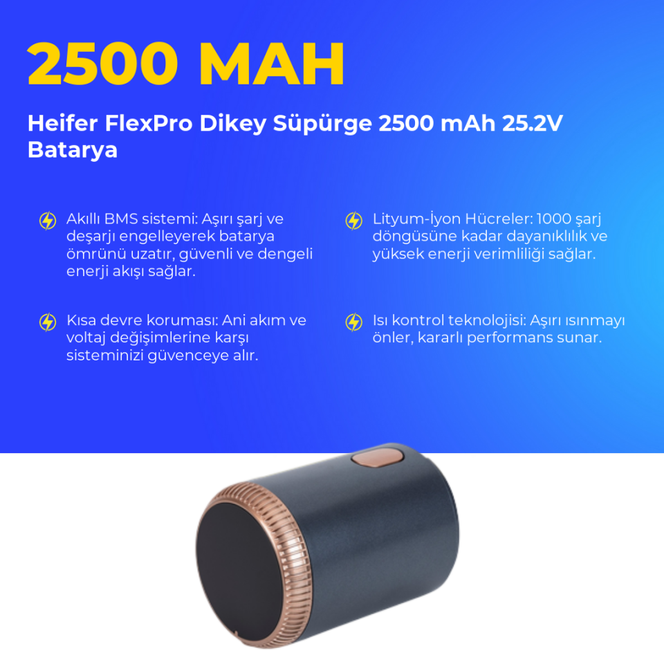 Heifer FlexPro Dikey Süpürge 2500 mAh 25.2V Batarya