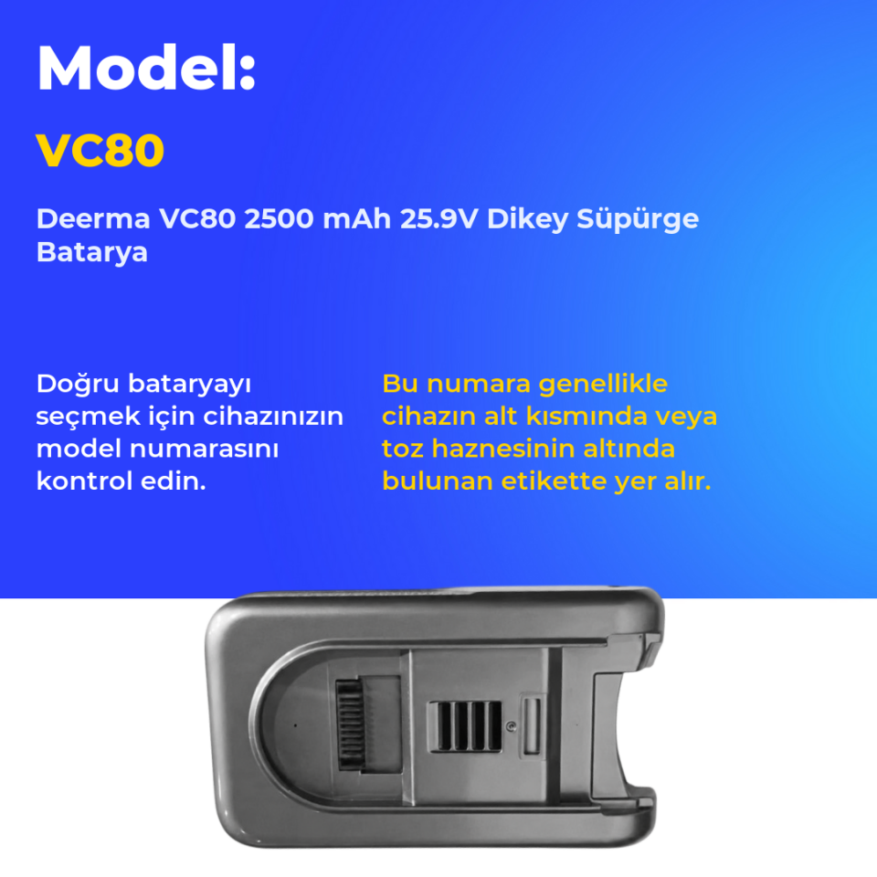 Deerma VC80 2500 mAh 25.9V Dikey Süpürge Batarya