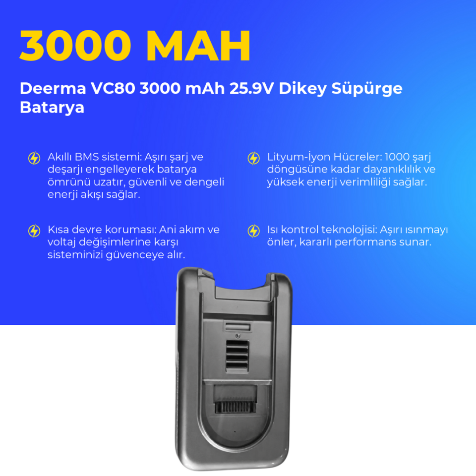 Deerma VC80 3000 mAh 25.9V Dikey Süpürge Batarya