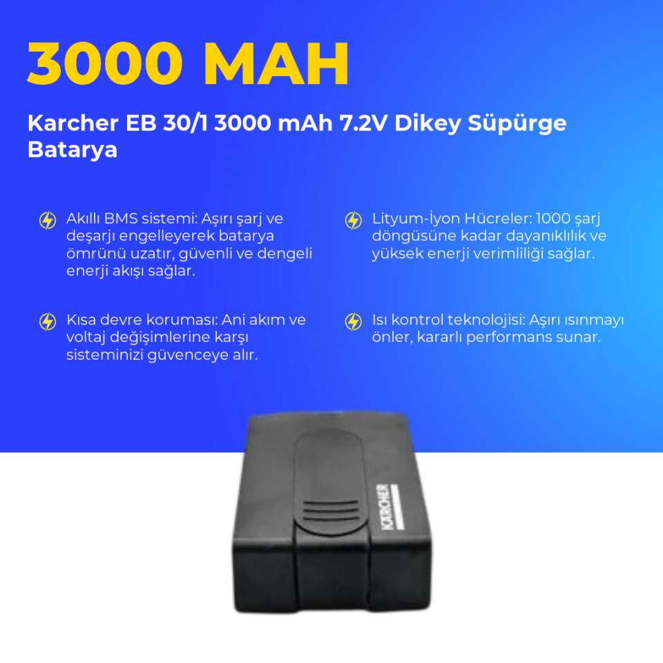 Karcher EB 30/1 3000 mAh 7.2V Dikey Süpürge Batarya