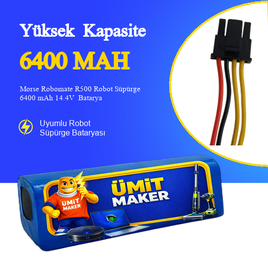 Morse Robomate R500 Robot Süpürge 6400 mAh 14.4V  Batarya – Orjinal Uyumlu Uzun Ömürlü, Yüksek Performans Pil