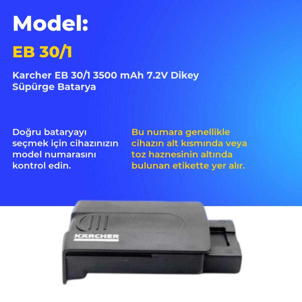 Karcher EB 30/1 3500 mAh 7.2V Dikey Süpürge Batarya
