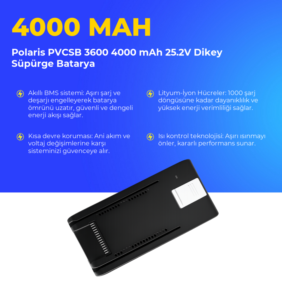 Polaris PVCSB 3600 4000 mAh 25.2V Dikey Süpürge Batarya