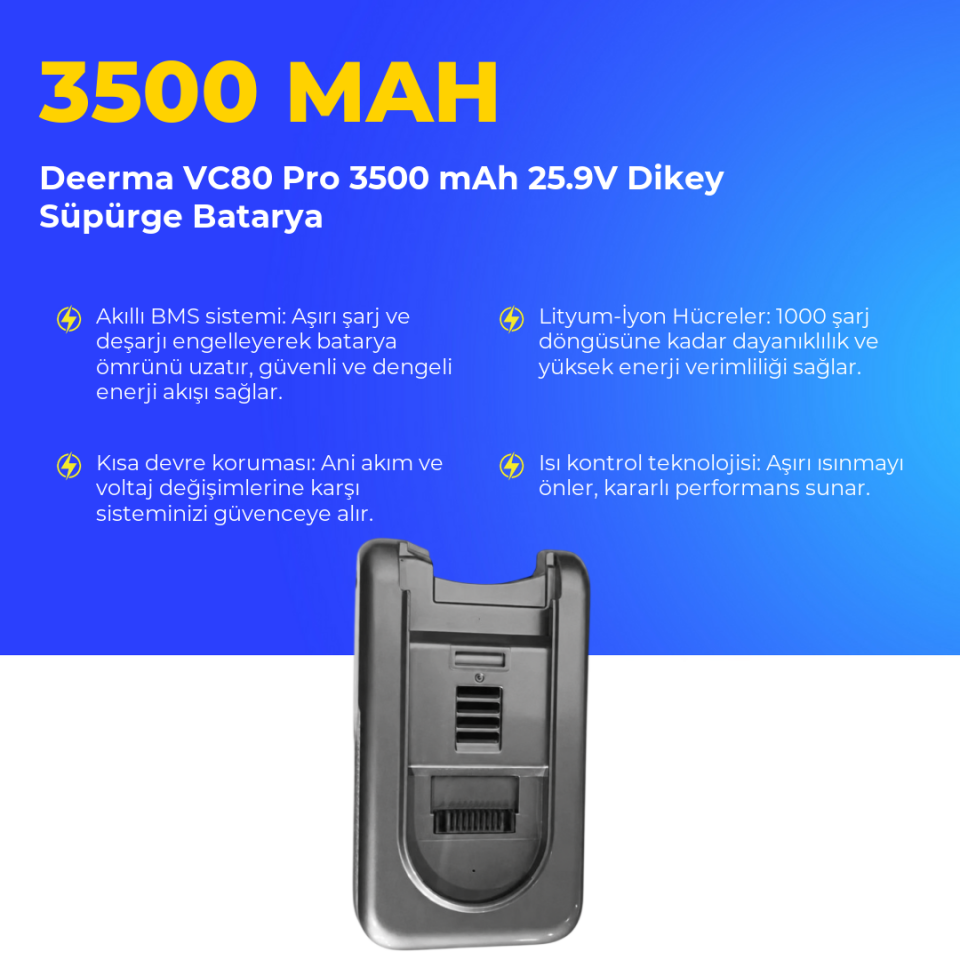 Deerma VC80 Pro 3500 mAh 25.9V Dikey Süpürge Batarya