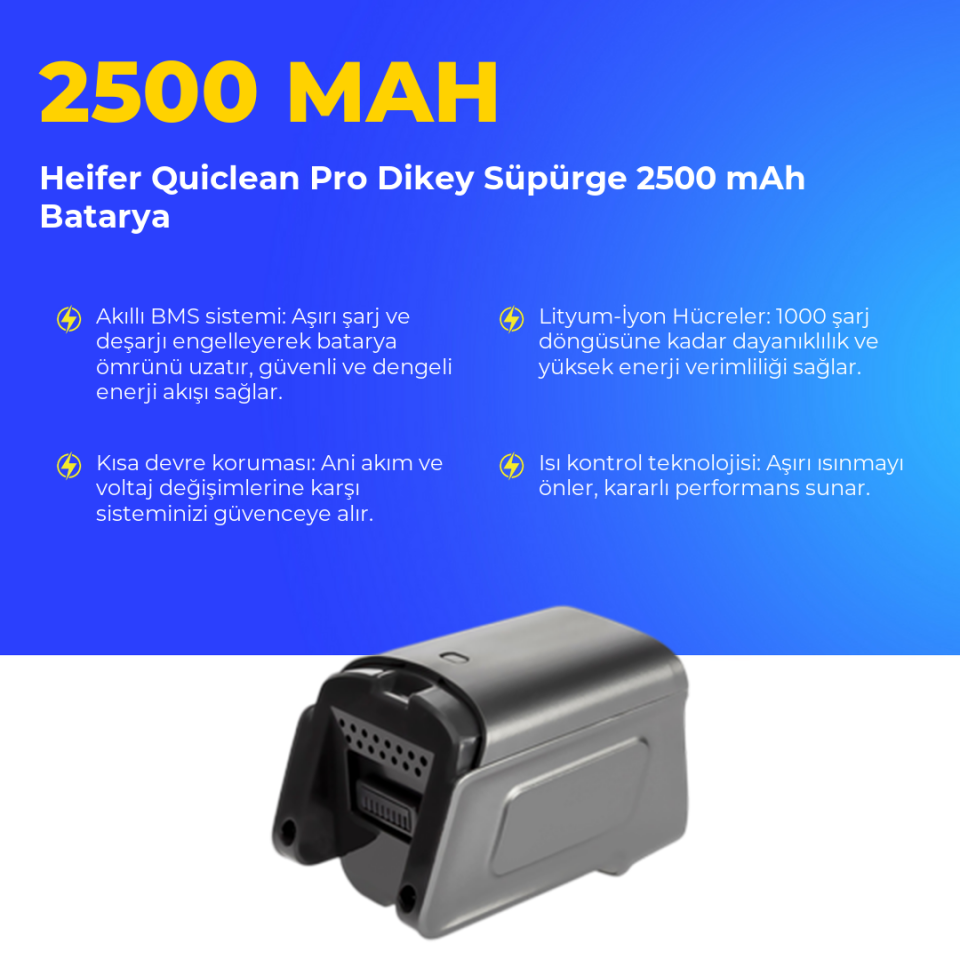 Heifer Quiclean Pro Dikey Süpürge 2500 mAh Batarya