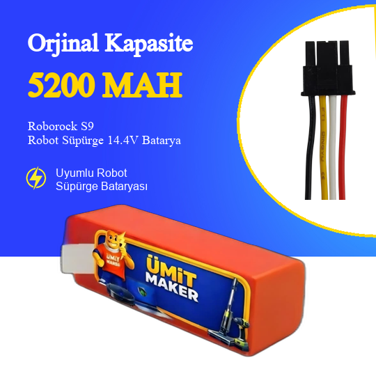 Roborock S9 Robot Süpürge 5200 mAh 14.4V Batarya
