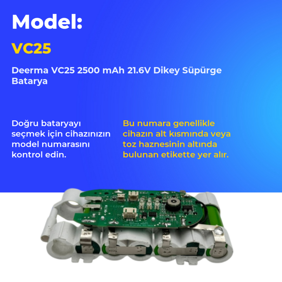 Deerma VC25 2500 mAh 21.6V Dikey Süpürge Batarya