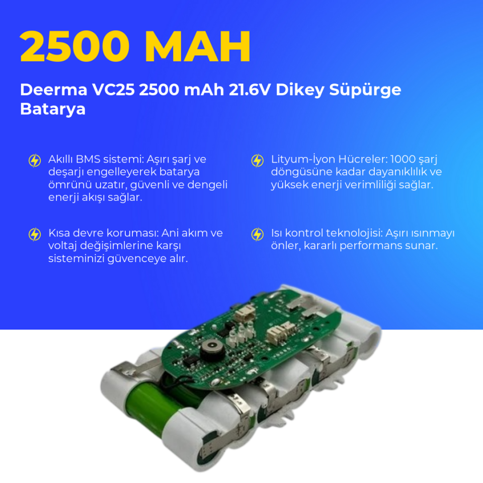 Deerma VC25 2500 mAh 21.6V Dikey Süpürge Batarya