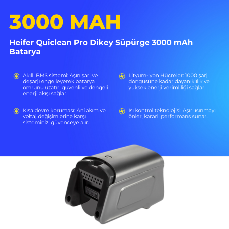 Heifer Quiclean Pro Dikey Süpürge 3000 mAh Batarya