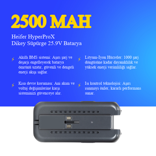 Heifer HyperProX Dikey Süpürge 2500 mAh Batarya