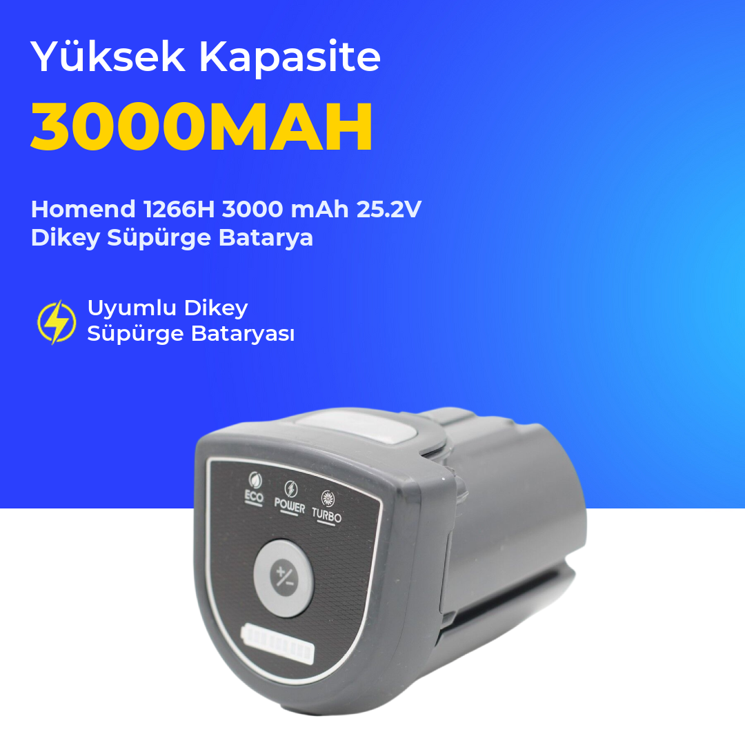 Homend 1266H 3000 mAh 25.2V Dikey Süpürge Batarya