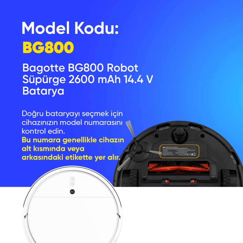 Bagotte BG800 Robot Süpürge 2600 mAh 14.4 V  Batarya – Orjinal Uyumlu Uzun Ömürlü, Yüksek Performans Pil