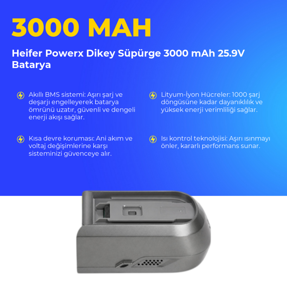 Heifer Powerx Dikey Süpürge 3000 mAh Batarya