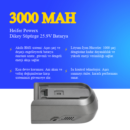Heifer Powerx Dikey Süpürge 3000 mAh Batarya