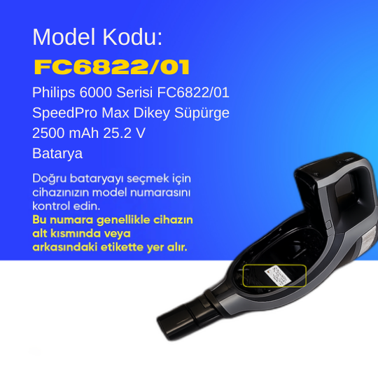 Philips 6000 Serisi FC6822/01 SpeedPro Max Dikey Süpürge 2500 mAh 25.2 V  Batarya – Orjinal Uyumlu Uzun Ömürlü, Yüksek Performans Pil