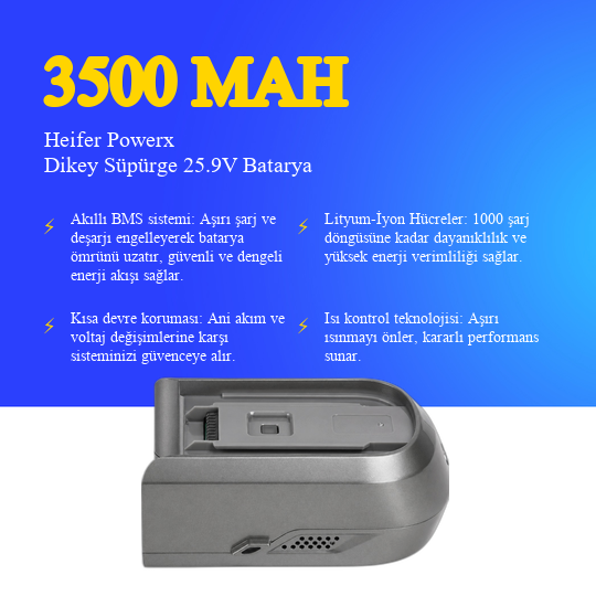 Heifer Powerx Dikey Süpürge 3500 mAh Batarya