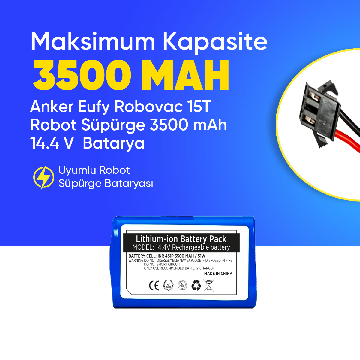 Anker Eufy Robovac 15T Robot Süpürge 3500 mAh 14.4 V  Batarya – Orjinal Uyumlu Uzun Ömürlü, Yüksek Performans Pil