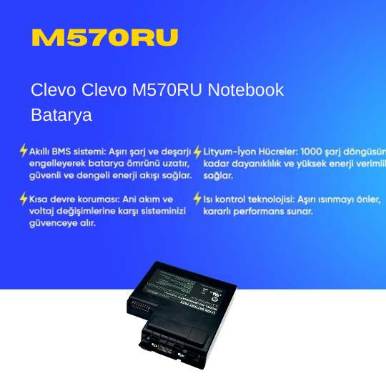 Clevo Clevo M570RU Notebook Batarya Pil – Yüksek Performanslı, Uzun Ömürlü, Uyumlu Güç Kaynağı