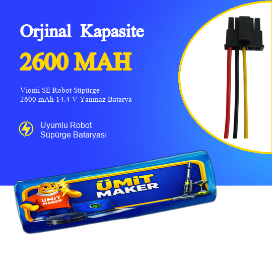 Viomi SE Robot Süpürge 2600 mAh 14.4 V Yanmaz Batarya