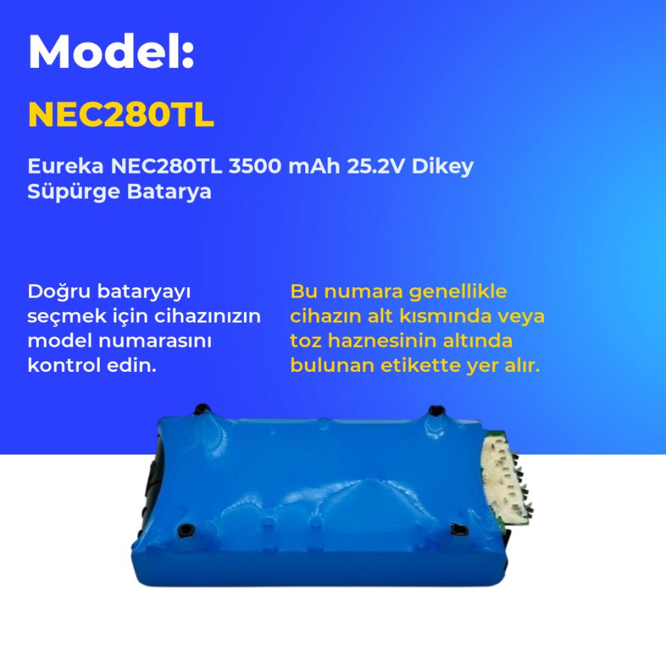 Eureka NEC280TL 3500 mAh 25.2V Dikey Süpürge Batarya