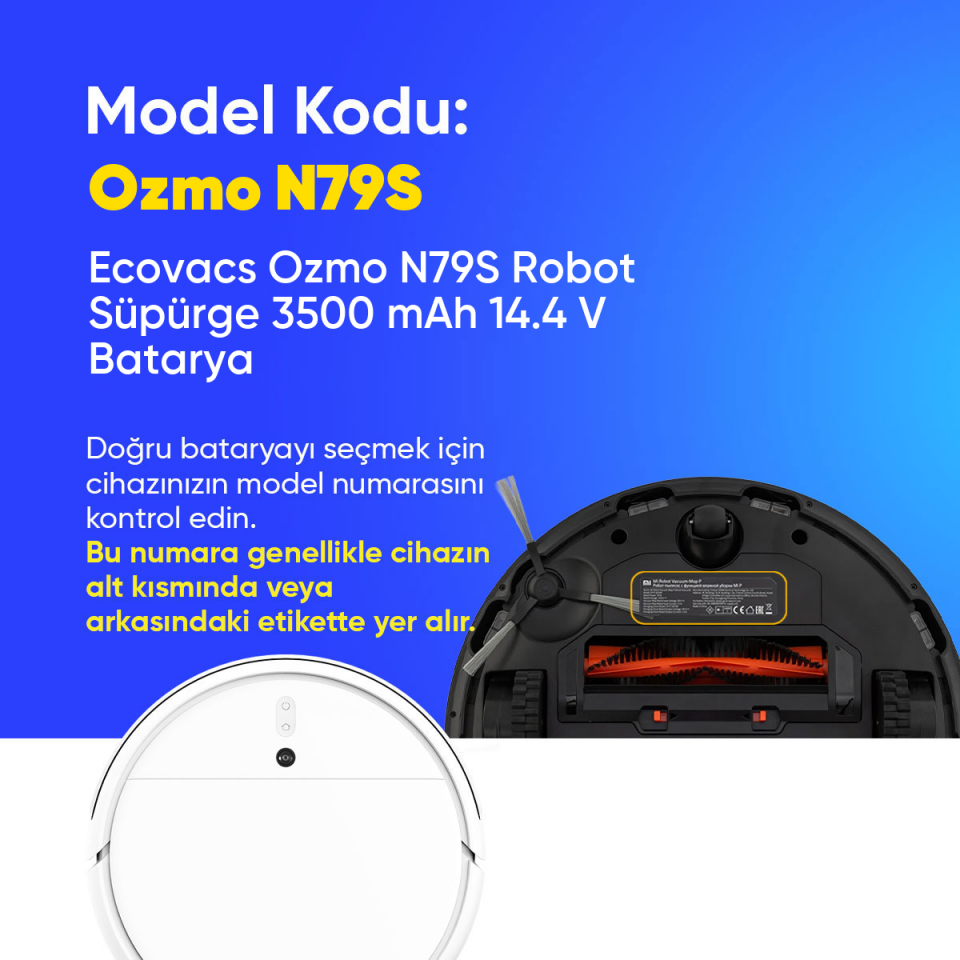 Ecovacs Ozmo N79S Robot Süpürge 3500 mAh 14.4 V  Batarya – Orjinal Uyumlu Uzun Ömürlü, Yüksek Performans Pil