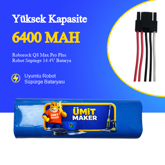 Roborock Q8 Max Pro Plus Robot Süpürge 6400 mAh 14.4V Batarya