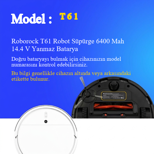 Roborock T61 Robot Süpürge 6400 Mah 14.4 V Yanmaz Batarya – Orjinal Uyumlu Uzun Ömürlü, Yüksek Performans Pil