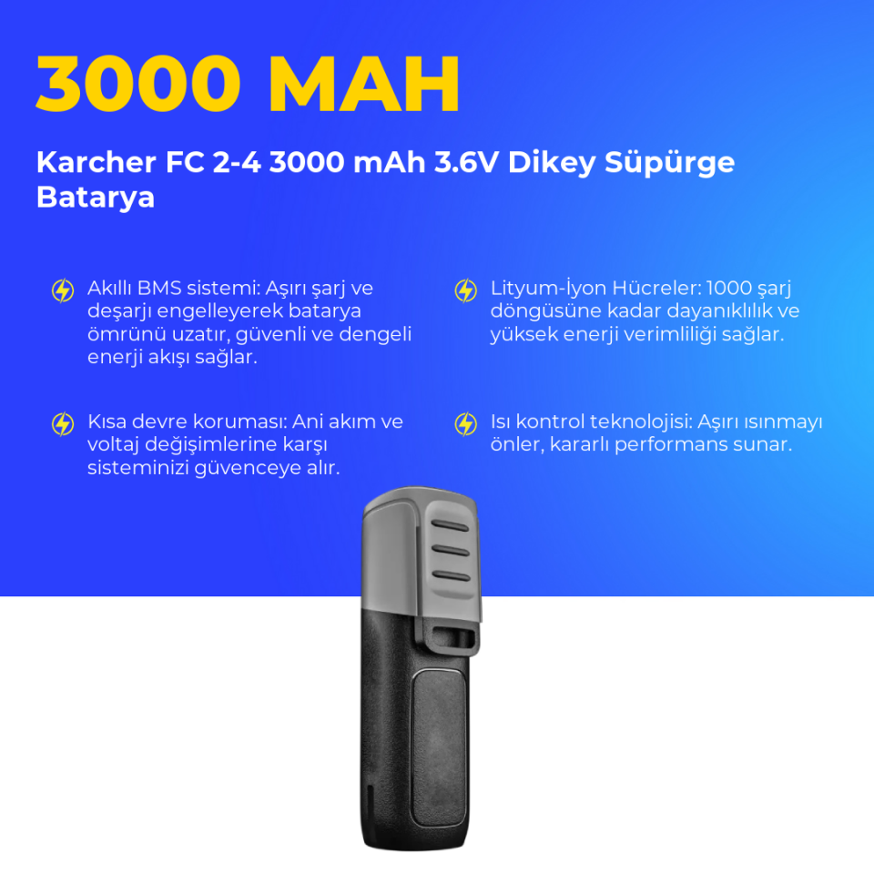 Karcher FC 2-4 3000 mAh 3.6V Dikey Süpürge Batarya