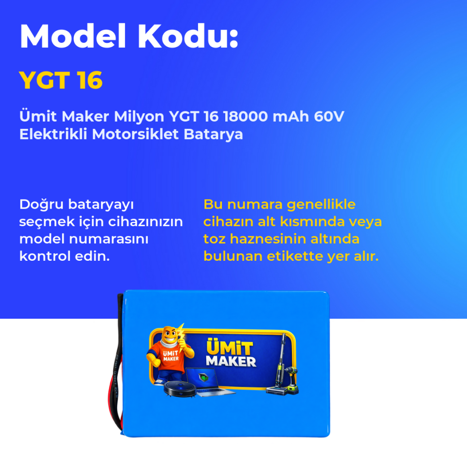 Milyon YGT 16 18000 mAh 60V Elektrikli Motorsiklet Batarya