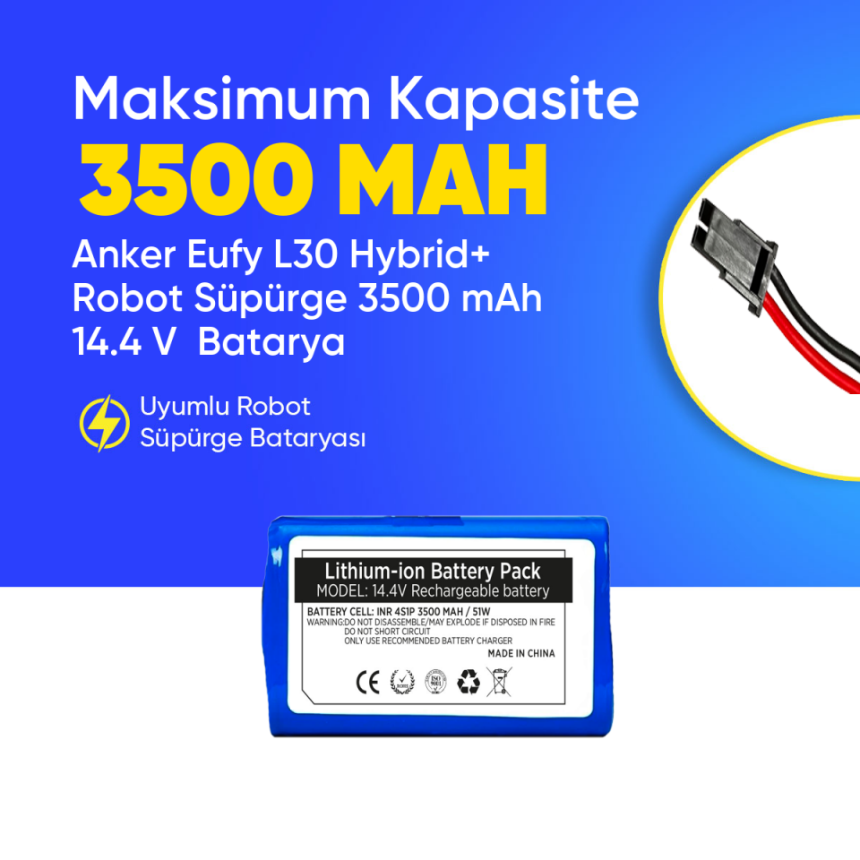 Anker Eufy L30 Hybrid+ Robot Süpürge 3500 mAh 14.4 V  Batarya – Orjinal Uyumlu Uzun Ömürlü, Yüksek Performans Pil