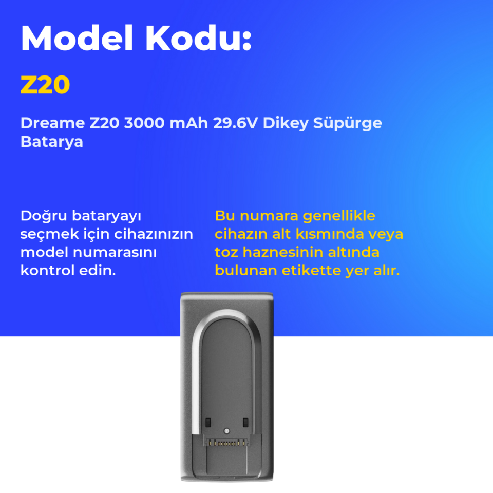 Dreame Z20 3000 mAh 29.6V Dikey Süpürge Batarya