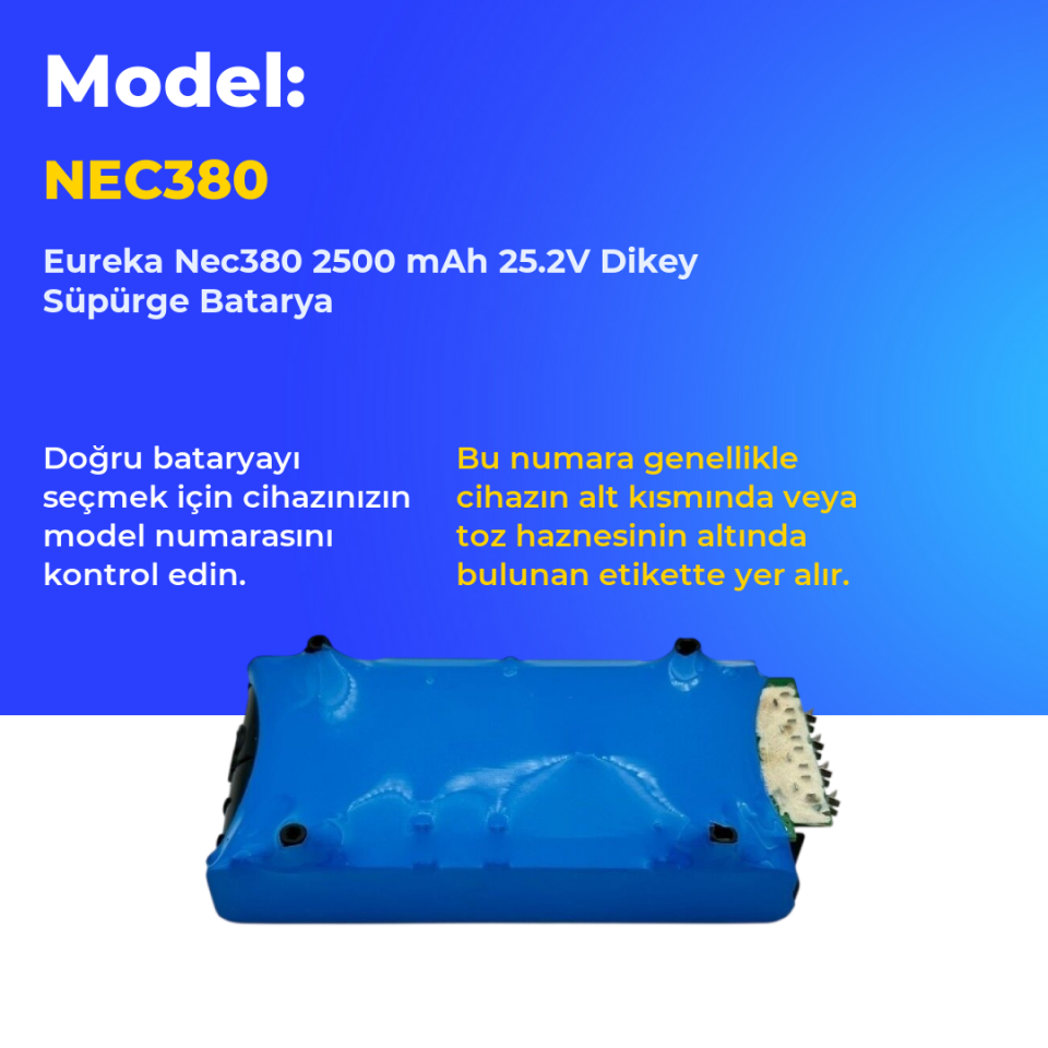 Eureka Nec380 2500 mAh 25.2V Dikey Süpürge Batarya