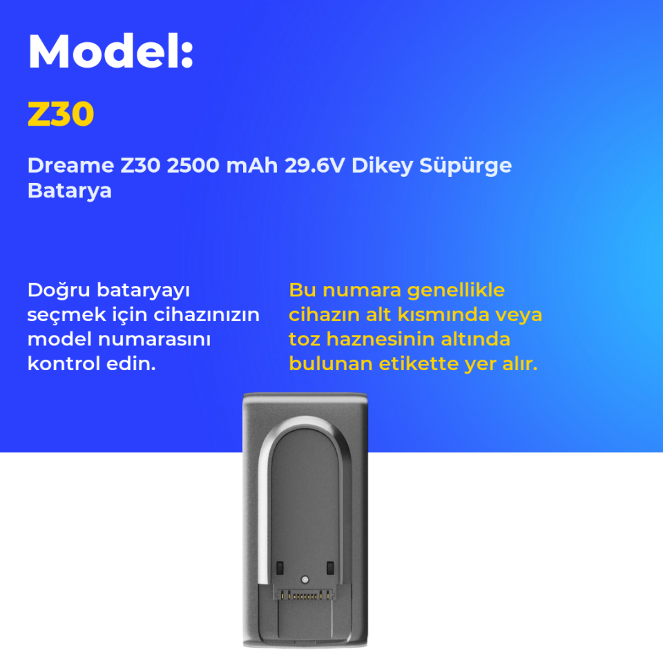 Dreame Z30 2500 mAh 29.6V Dikey Süpürge Batarya