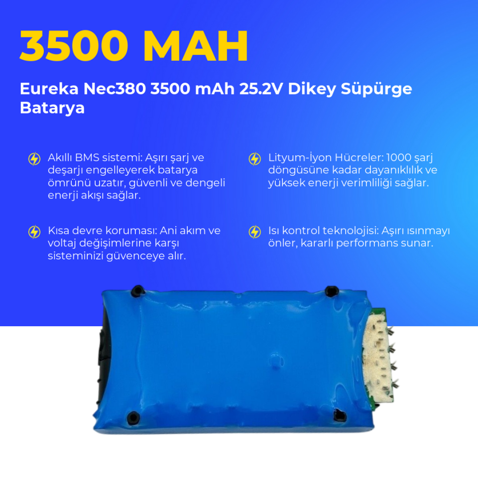 Eureka Nec380 3500 mAh 25.2V Dikey Süpürge Batarya