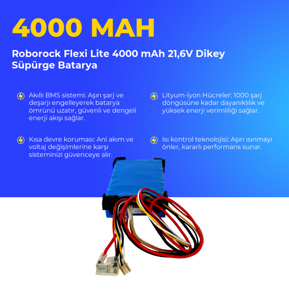 Roborock Flexi Lite 4000 mAh 21,6V Dikey Süpürge Batarya