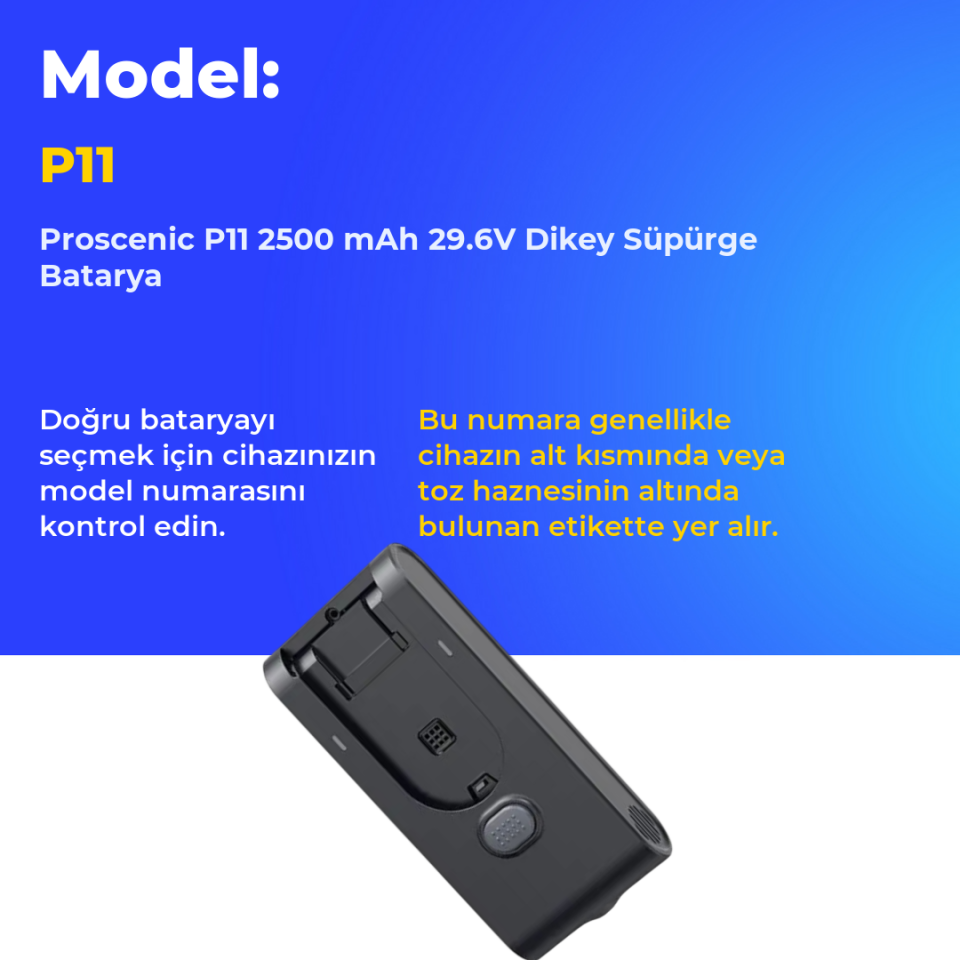 Proscenic P11 2500 mAh 29.6V Dikey Süpürge Batarya