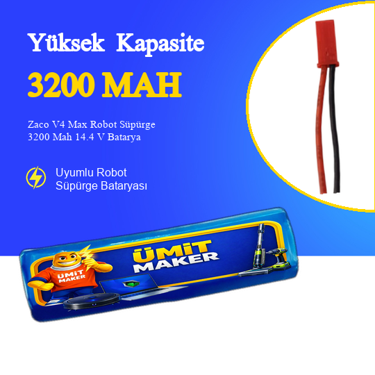 Zaco V4 Max Robot Süpürge 3200 Mah 14.4 V Batarya – Orjinal Uyumlu Uzun Ömürlü, Yüksek Performans Pil