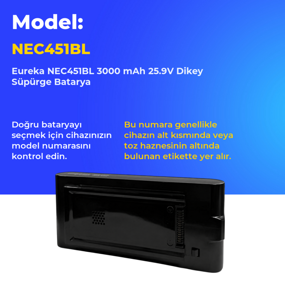 Eureka NEC451BL 3000 mAh 25.9V Dikey Süpürge Batarya