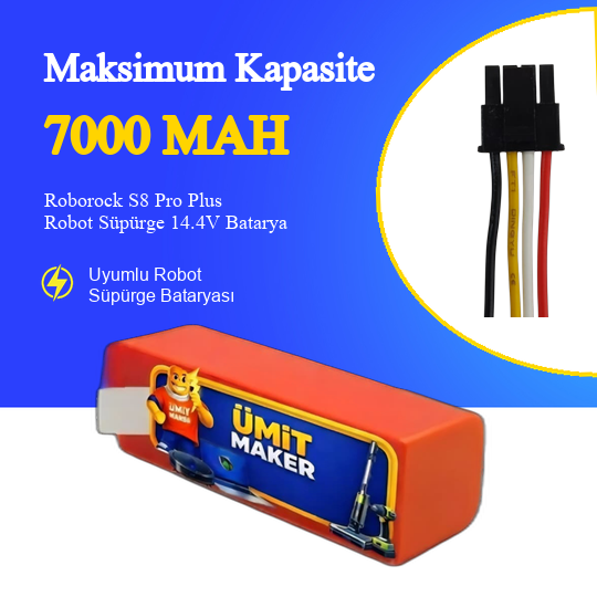 Roborock S8 Pro Plus Robot Süpürge 7000 mAh 14.4V Batarya