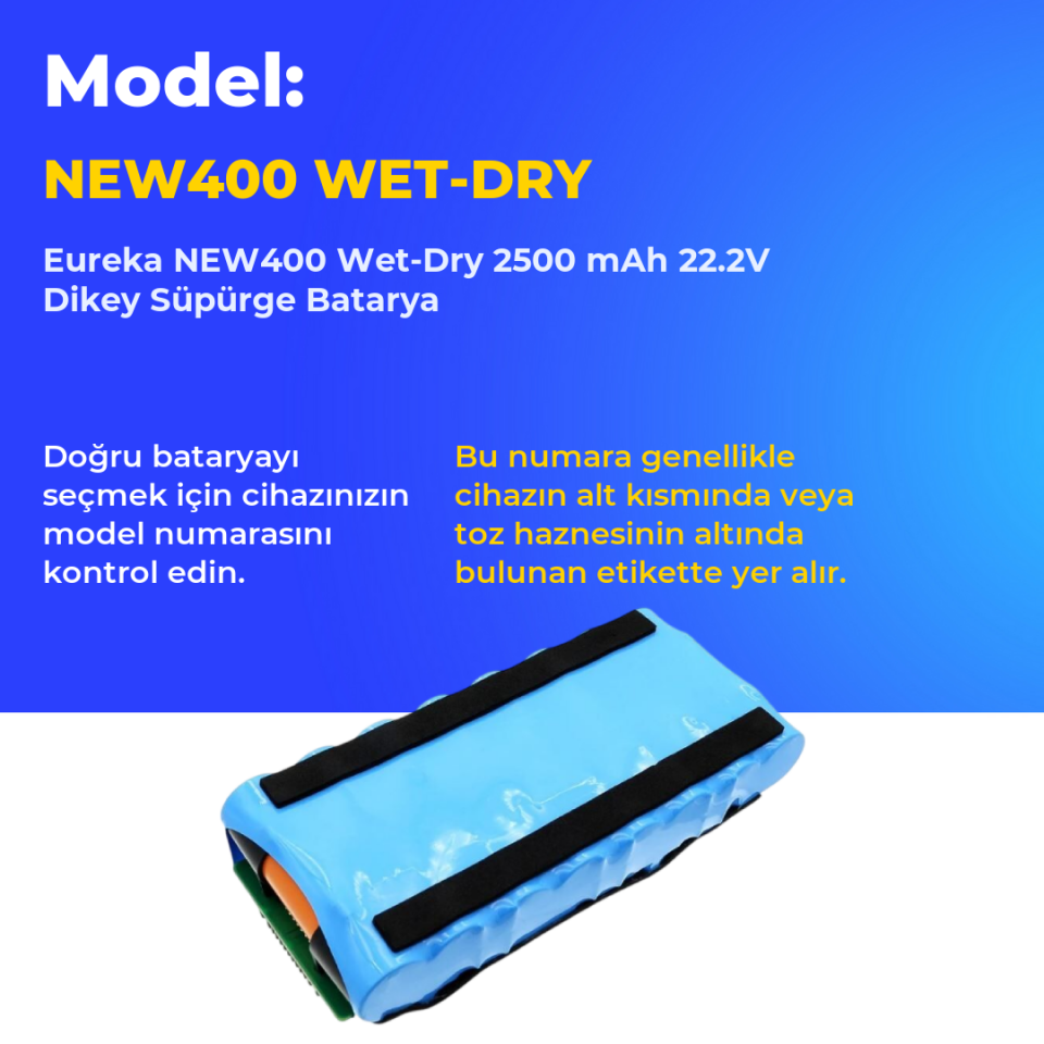 Eureka NEW400 Wet-Dry 2500 mAh 22.2V Dikey Süpürge Batarya