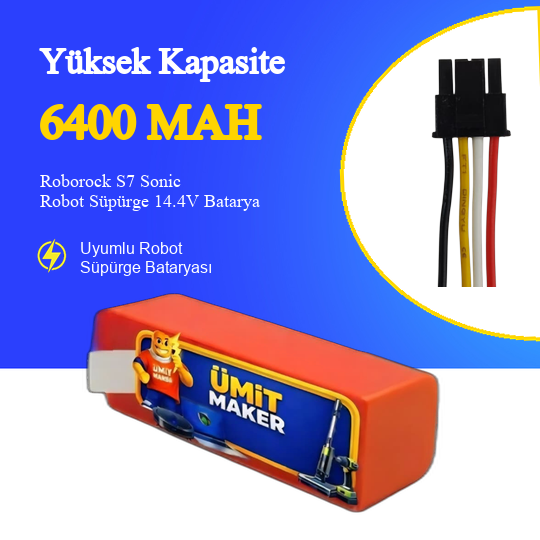 Roborock S7 Sonic Robot Süpürge 6400 mAh 14.4V Batarya