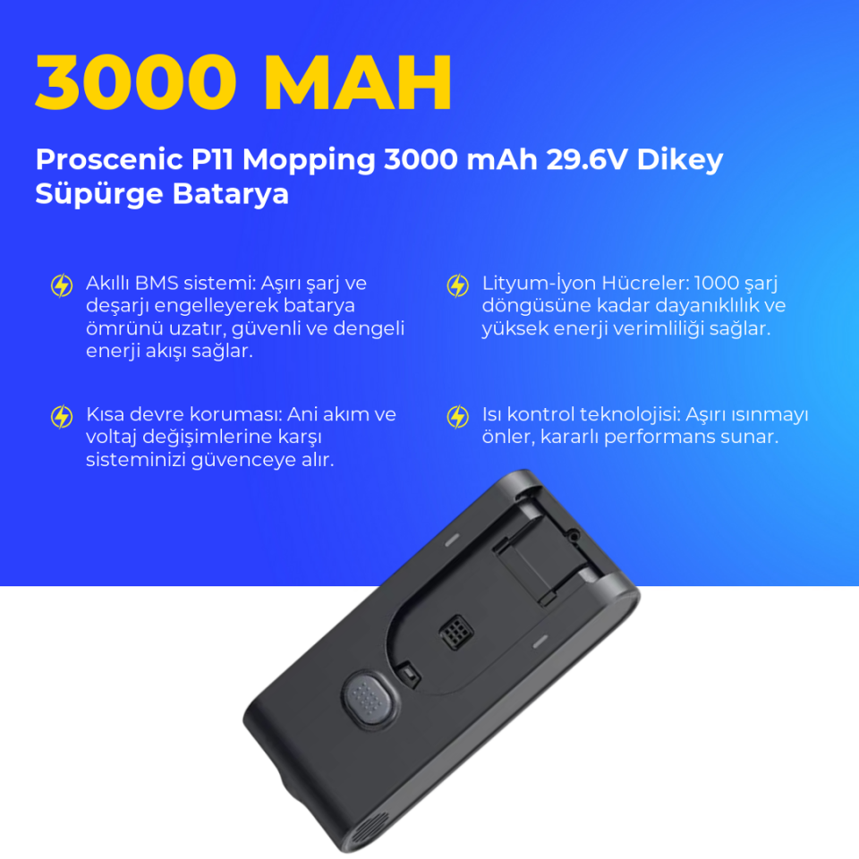 Proscenic P11 Mopping 3000 mAh 29.6V Dikey Süpürge Batarya