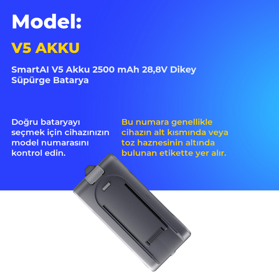 SmartAI V5 Akku 2500 mAh 28,8V Dikey Süpürge Batarya