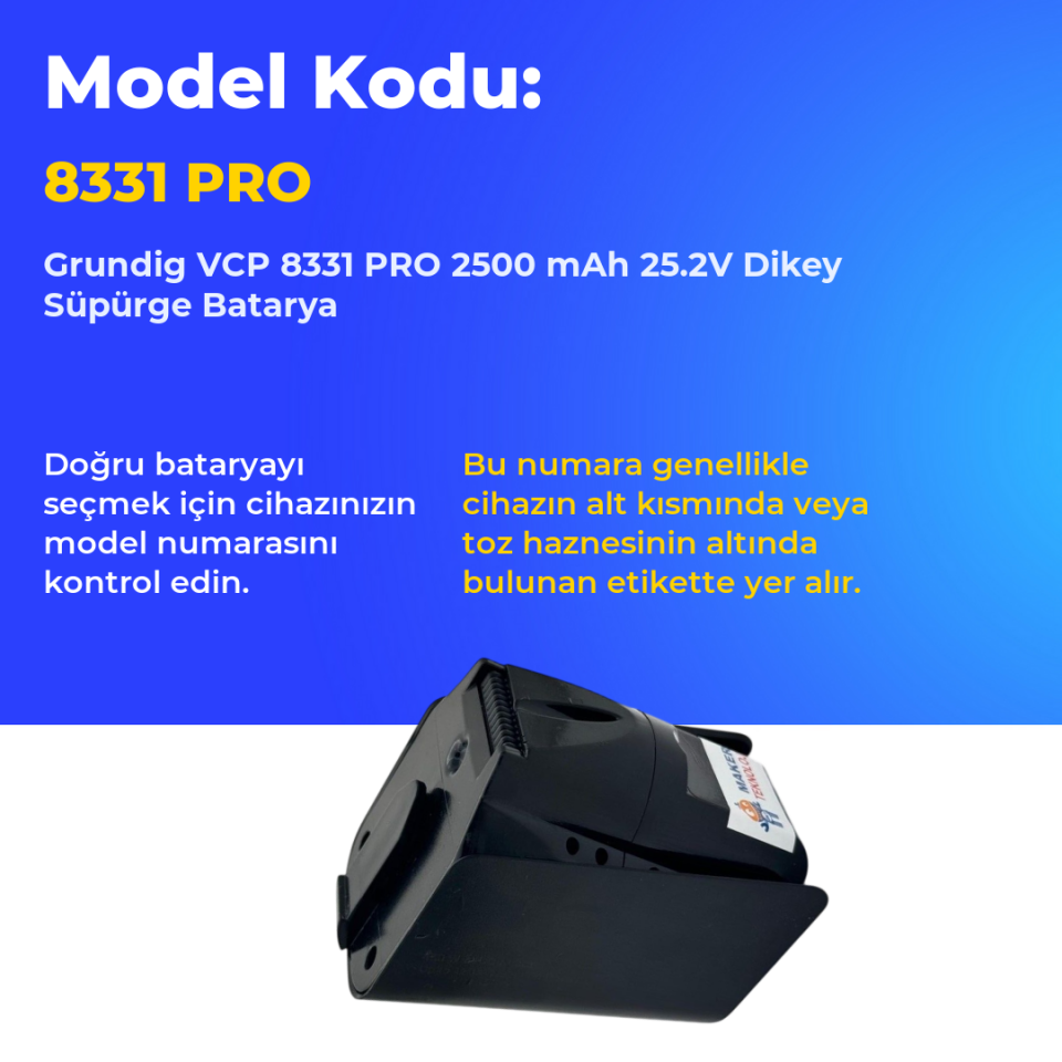 Grundig VCP 8331 PRO 2500 mAh 25.2V Dikey Süpürge Batarya