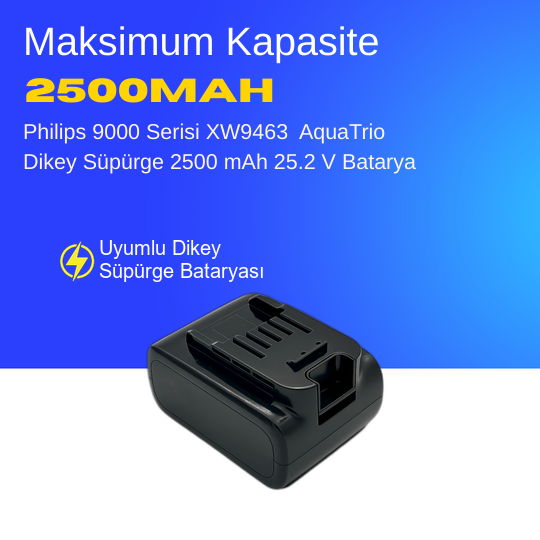 Philips 9000 Serisi XW9463 AquaTrio Süpürge  Dikey Süpürge 2500 mAh 25.2 V  Batarya – Orjinal Uyumlu Uzun Ömürlü, Yüksek Performans Pil